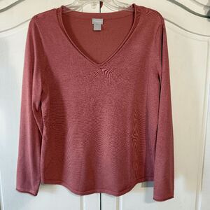 Chico's Dusty Rose, Rolled V-Neckline Pullover, Size Medium‎